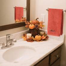 Peryiter - 3 toallas de mano para decoración de baño, de algodón de 14 x 29 pulgadas, rústico, bordadas para decoración de cocina bohemia, regalo cristiano inspirador (serie café, bendito agradecido) - Naranja Otoño - Ver 6