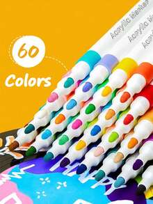 60 Colors Acrylic Paint Marker Pens, Suitable For Drawing And Art DIY Creation, Waterproof, Washable, Can Be Used For Painting On Fabric, Glass, Ceramic, Plastic And Most Surfaces,Paint Stationery For Art DIY Creation, Sketching, And Creating Beautiful Artworks In Offices, Schools, Students, Stationery, And School Supplies - Multicolor - View 4