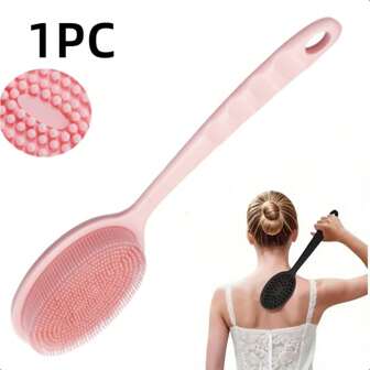 Silicone Back Scrubber For Shower - 1pc Short Handle Body Brush Set, Double-Sided Exfoliating And Massage, Soft Bristles, Rich Lather - Easy-To-Clean & Hang Dry Design, Unscented, No Battery Needed