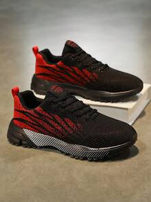 Men's Casual Sports Shoes, Breathable Mesh Casual Shoes, Fashion Men's Shoes, Lace-Up Outdoor Running Shoes - Black and Red - View 5