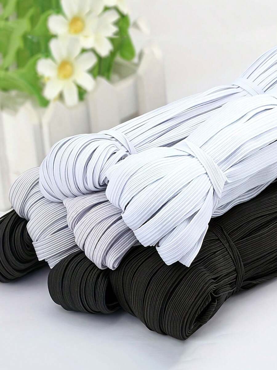 10 metros Banda elástica plana blanca/negra, tela de goma para vestido de novia, accesorios de costura elásticos, banda elástica de látex de alta elasticidad, banda elástica de goma DIY para costura, banda de costura de alta elasticidad, cuerda elástica de costura para tela de costura DIY, cinta adhesiva elástica de poliéster, adecuada para costura DIY, manualidades, accesorios para el cabello y vestidos de novia, accesorios, banda elástica plana ancha, banda para prendas. - Multicolor - Ver 1