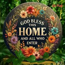 2D Flat Printing, An 8 * 8 Inch Aluminum Metal Sign That Says 'God Bless This Home And All Who Enter', A Welcome Circular Wreath Sign, Wreath Sign, Porch Decoration, Door Decoration, Scene Decoration. - Metal Spray Paint - View 6