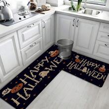 1pc Halloween Pumpkin Pattern Printed Non-Slip Linen Kitchen Rug, Doormat, Bath Mat, Suitable For Living Room, Bedroom, Hallway, Bathroom, Laundry Room - Polyester Carpet, Indoor Outdoor Home Decor, Halloween Decoration, Halloween Gift