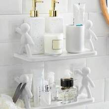 1 pièce/2 pièces Étagère de personnage de dessin animé, organisateur de vanité de salle de bain sans perçage, support de bocal à épices, étagère de rangement murale de salle de bain, étagère de rangement de figurine pour le salon, la chambre, le bureau, le balcon