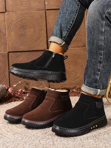 Herren Schneestiefel, neue Winter Schnee Stiefel bis zur Wade, rutschfest & verschleißfest Einfarbig, vielseitig einsetzbar für Outdoor, leicht & bequem mit Seitlichem Reißverschluss