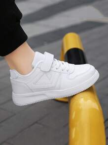 1 Pair Teenagers' Low-Top Outdoor Sports Shoes, Leather Upper, Lightweight, EVA Sole, Fashion Hook And Loop Versatile, Adjustable Closure For Easy On/Off, Suitable For Daily Wear - White - View 3