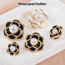 10 piezas Botones de perla de metal, de alta gama, exquisitos y de moda, botones de suéter de perla de alta gama, ropa de alta gama, botones decorativos cosidos a mano, botones de estilo fragante, cárdigan, suéter de punto, botones redondos con textura, abrigo, cortavientos, botones de perla, accesorios de ropa, accesorios DIY, de vuelta a la escuela - Negro - Ver 2