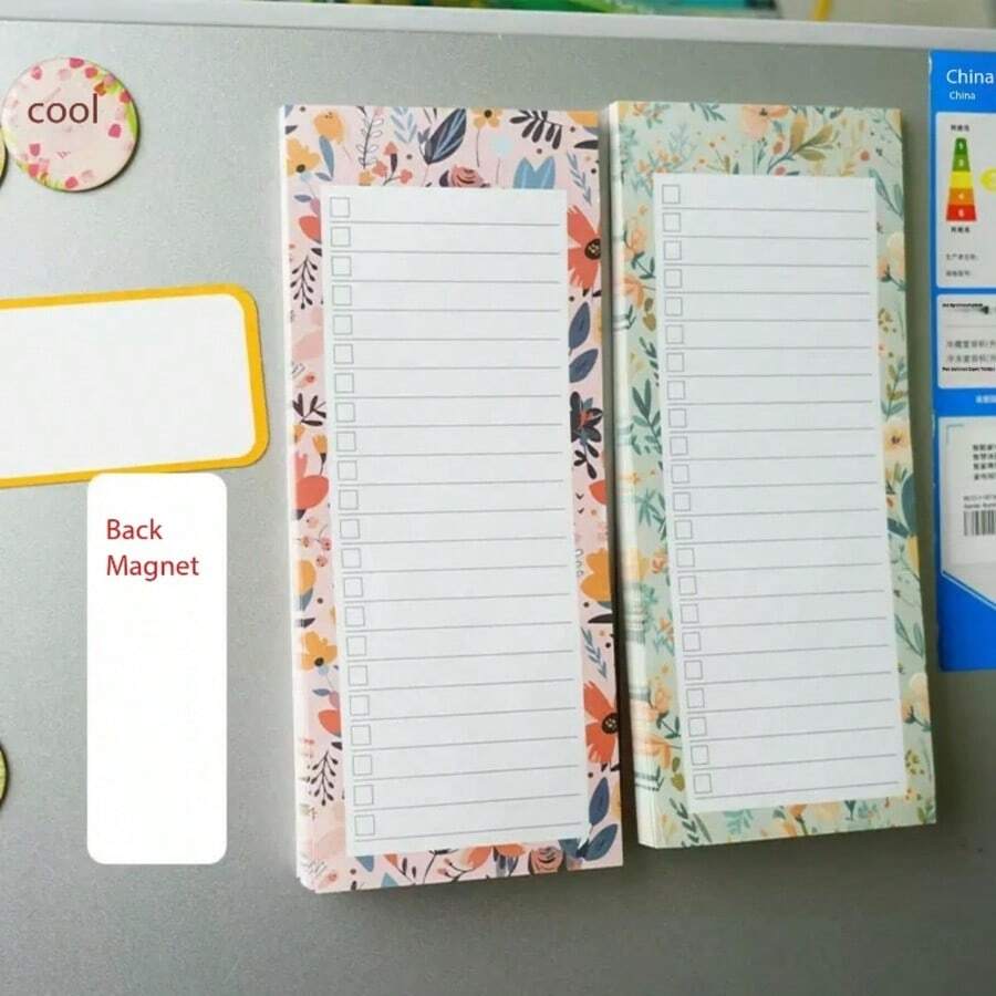 100张可撕页，磁性购物清单，磁性便签，磁性冰箱笔筒，创意，时尚，美观，返校用品，日用品，家庭消耗品 - 彩色 - 查看 1