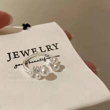 Free Shipping Pearl Zirconia Open Ring Silver Ladies Summer 2025 New Arrival Lightweight And Elegant High Class Index Finger Pinky Ring Design Metal Allergy Unique Korean Simple Elegant Ring Fashionable Accessory Jewelry Gift Present Delicate - Silver - View 9