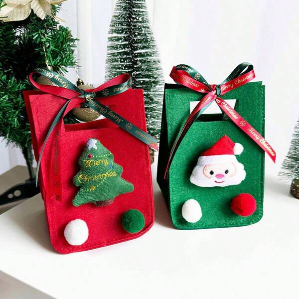 1 Stück Weihnachts-Filz-Geschenk-DIY Cartoon-Süßigkeitentragetasche, Weihnachtsabend Weihnachts-Filz-Tragetasche, rot, grün