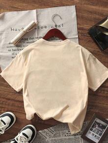 1件女童甜美可爱珍珠奶茶印花短袖T恤，舒适透气，夏季日常休闲装