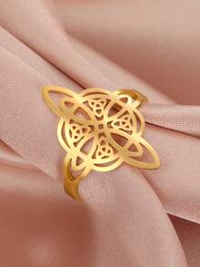 TEAMER 1pc Vintage Stainless Steel Multi-Layer Witch Knot Adjustable Ring, Unisex Fashion Lucky Commemorative Gift For Friends - Simple Series - View 2