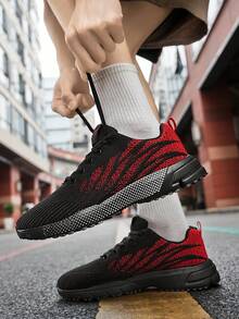 Men's Casual Sports Shoes, Breathable Mesh Casual Shoes, Fashion Men's Shoes, Lace-Up Outdoor Running Shoes - Black and Red - View 7