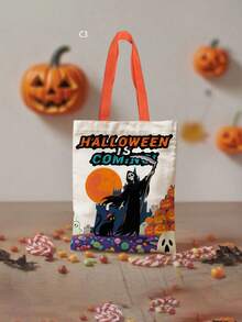 1pc Halloween Canvas Bag, Witch Ghost Holiday Party Kindergarten Candy Gift Bag, Gift Store Packaging Bag - Multicolor - View 6