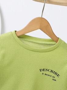 Conjunto casual de 2 piezas de Top de manga larga con estampado de letras y pantalones con cordón para niños/as pequeños/as, adecuado para uso diario y actividades al aire libre