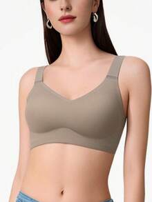 Sujetador sin costuras y sin alambres para talla grande, con espalda de estilo racer, ajustable, ligero, apto para uso diario y deportes - Gris - Ver 2