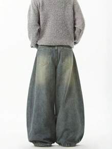 1 件休闲学院风宽松百搭情侣宽松牛仔裤 - 水鴨藍 - 查看 5