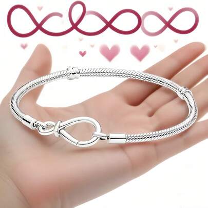 New Design Infinity Symbol & Snake Bone Bracelet, Suitable For 925 Sterling Silver DIY Bangle, Fashionable & Elegant Jewelry For Women, Birthday & Wedding
