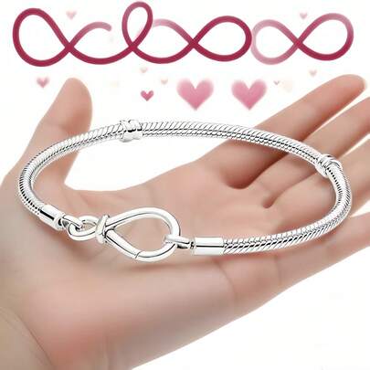 Nuevo diseño de brazalete con símbolo del infinito y hueso de serpiente, adecuado para hacer pulseras de plata de ley 925 DIY, joyería elegante y de moda para mujeres, ideal para cumpleaños y bodas