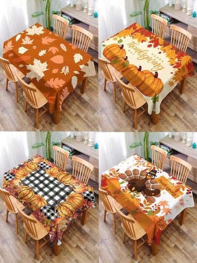 1 件装感恩节枫叶南瓜印花方形桌布，适合家庭聚会、野餐、厨房和餐桌装饰、咖啡桌罩，耐用桌布垫，四季皆宜的家居装饰