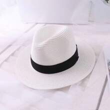 1 pieza Sombrero de paja con estilo salvaje del oeste, color caqui, protección UPF 50+ UV, trenzado de Panamá, decoración negra, vintage, ligero, transpirable, protección solar, adecuado para la playa, viajes, bodas, festivales de música, regalo del Día de San Valentín