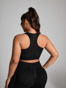 TNTOR Women Plus Size Solid Color Zipper Front Sporty Casual Bra - Black - View 5