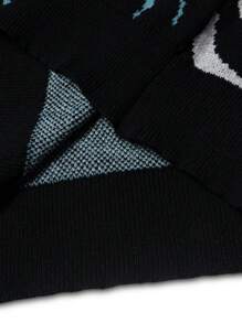 Herrtröja med lös stickning och kattungemönster, rund halsringning och långärmad, streetwear för höst/vinter - Grå - Visa 6