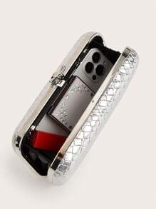 AIBBYDAR حقيبة مساء للنساء، فضي أنيق عالي الجودة من جلد اصطناعي بنسيج مُنسوج، حقيبة مساء بنمط جلد الأفعى أنيقة، محفظة محمولة، حقيبة كروس بسلسلة معدنية، مناسبة للزفاف والحفلات الراقية والمناسبات