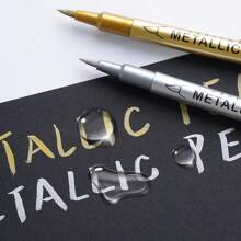 2pcs Gold & Silver Permanent Metallic Color Highlighter Pens, Soft Tip Paint Pens For Calligraphy, Greeting Cards, Painting, DIY Crafts, Resin Art, Back To School