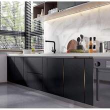 灰色纹理自粘墙纸，可拆卸直拼墙贴，适用于卧室装修，防潮家具橱柜墙纸 - 黑色 - 查看 5