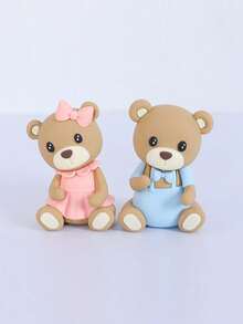 16件套 - 可爱泰迪熊蛋糕装饰，泡沫球蛋糕装饰（多种颜色），婴儿派对蛋糕装饰，软橡胶娃娃装饰，泰迪熊生日蛋糕装饰，婴儿派对装饰，性别揭晓派对（蓝色） - 彩色 - 查看 5