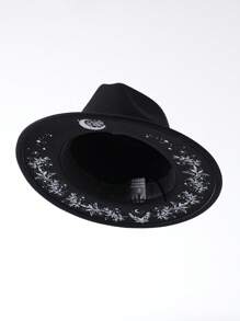 1pc Unisex Unique Printed Cowboy Hat, Classic Black Hat With Rose Flower Print, Fashionable And Elegant, Retro British Style Round Hat, Classy Aesthetic, Classy Look, New Vintage Cowgirl Hat Looks Street Style, Dinner Party Essentials, Suitable For Theme Parties, Western Celebrations, Gatherings, Role Play, Graduation Ceremonies, Masquerade Balls, Festivals, Weddings, Birthday Parties, Music Festivals