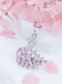 1pc Elegant Pink Cubic Zirconia Inlaid Animal Shaped Pendant Necklace, An Ideal Dating Gift For Women