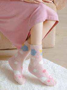 5双秋冬毛绒卡通貂毛绒保暖柔软舒适女士中筒袜