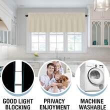 1 Gói rèm cửa cản sáng 100% màu be, phần trên có túi đựng thanh, lớp lót màu đen, chặn tia UV, cân bằng nhiệt độ, làm tối phòng, bảo vệ sự riêng tư, nhẹ và nhanh khô, có thể giặt bằng máy, trang trí cản sáng phong cách, thích hợp cho nhà bếp, phòng giặt, mái che nắng cho xe RV, giếng trời, 100gsm - Màu be - Xem 7