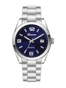 Đồng hồ lịch dây hợp kim nam, đồng hồ đơn không hộp, phù hợp cho thể thao, kinh doanh, trang phục thường ngày, người thành đạt - Bạc - Xem 5