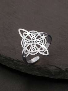 TEAMER 1pc Vintage Stainless Steel Multi-Layer Witch Knot Adjustable Ring, Unisex Fashion Lucky Commemorative Gift For Friends - Simple Series - View 3