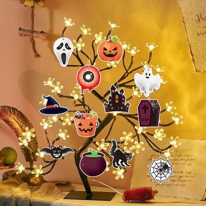 12PCS HALLOEN Fling 12-Piece Set, [INS Cute Ghost] 2025 New Product, Pumpkin Bat Ghost Tag, Safety Round Corner Kindergarten Decoration, Halloween Classroom Scene Layout Party Wall Pendant