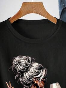 2025春夏休闲简约“Just Breathe”励志标语印花短袖圆领女式T恤，趣味葡萄酒爱好者T恤，宽松版型，适合春、夏、秋季户外休闲穿着，黑色 - 黑色 - 查看 3