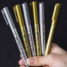 2pcs Gold & Silver Permanent Metallic Color Highlighter Pens, Soft Tip Paint Pens For Calligraphy, Greeting Cards, Painting, DIY Crafts, Resin Art, Back To School