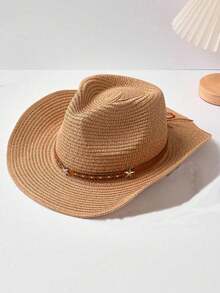 驼色波西米亚风夏季遮阳帽、沙滩帽、牛仔草帽 - 彩色 - 查看 10