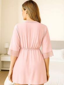 Hobby Lace Detail Nightgown Iza Luxurious Robe - 淺粉色 - View 2