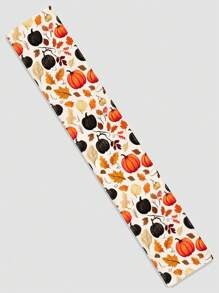 1 pieza Corredor de mesa de lino con estampado de hoja de arce y calabaza de cosecha de otoño, adecuado para fiestas, cumpleaños, cenas, cocina, comedor, cómodas, decoración del hogar, todas las estaciones