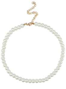 简约时尚百搭百搭玻璃珍珠项链，女士颈链 - 白色6mm - 查看 3