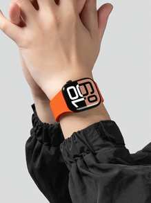 1pc Unisex Litchi Texture Silicone Magnetic Watch Band, Compatible With Apple Watch 42mm, 38mm, 40mm, 41mm, 44mm, 45mm, 46mm, 49mm, Fashionable Smart Watch Replacement Strap For Series Ultra2, Ultra SE2, SE 11, 10, 9, 8, 7, 6, 5, 4, 3, 2, 1 - Orange - View 3