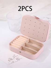 1 件/2 件便携式旅行 PU 皮革珠宝收纳盒，适用于耳环、项链、戒指、珠宝展示盒，适合旅行和居家，适合送给女孩的礼物，情人节返校礼物