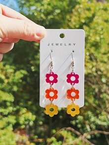 1 Pair Of Vibrant Acrylic Flower Earrings - Colorful, Playful Design With Hooks, Perfect For Casual & Everyday Wear, Ideal Gift For Friends And Family, Casual Earrings | Playful Earrings - 耳環 - 查看 5