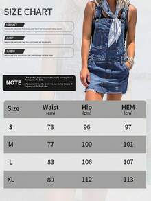 女式口袋夏季休闲洗水做旧牛仔背带连衣裙 - 中等水洗藍 - 查看 4
