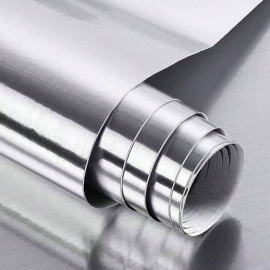 Silver Metallic Texture PVC Wallpaper, Waterproof And Oil-Proof Kitchen Wall Paper For Stove, Refrigerator, And Appliances - Silver - View 1