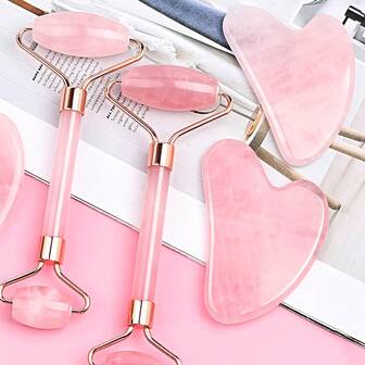 2pcs/Set Facial Massage Tools, Pink/White/Black/Green Plastic Double Head Roller Massager, Heart-Shaped Face & Eye Massage Gua Sha Combo Set, Holiday Gift